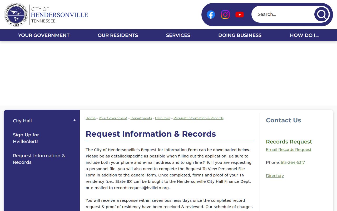 Hendersonville residents directory source for city records requests