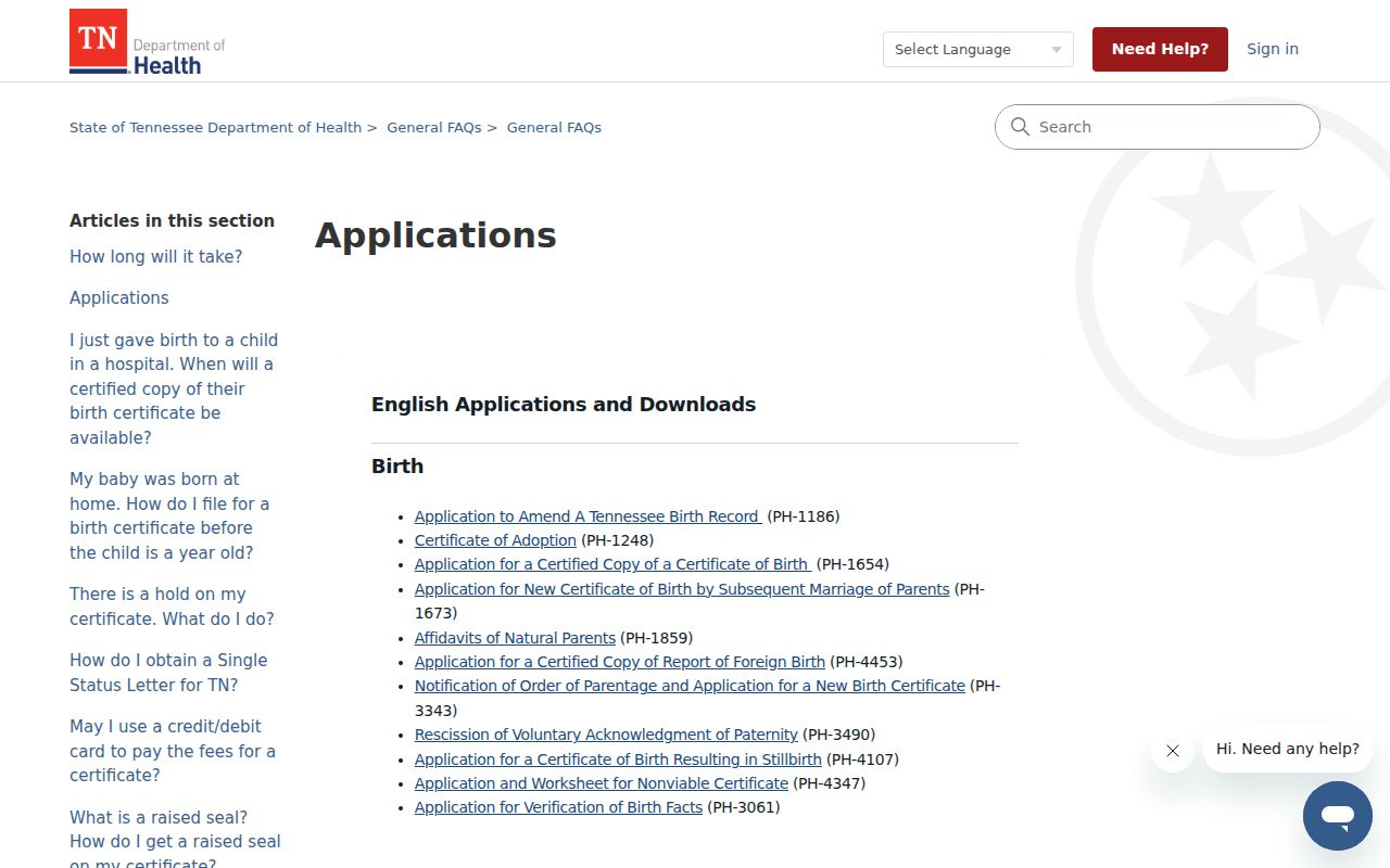 Hendersonville resident lookup Tennessee vital-record applications